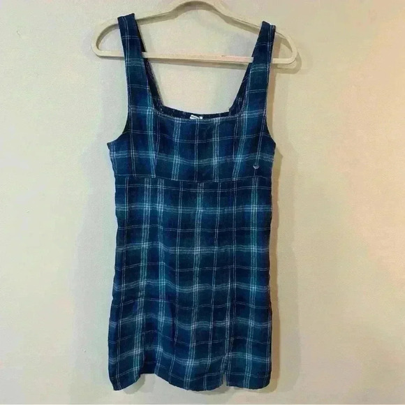 NWT American Eagle Blue Navy Plaid Sleeveless Mini Dress Women’s Size Medium - Picture 2 of 5